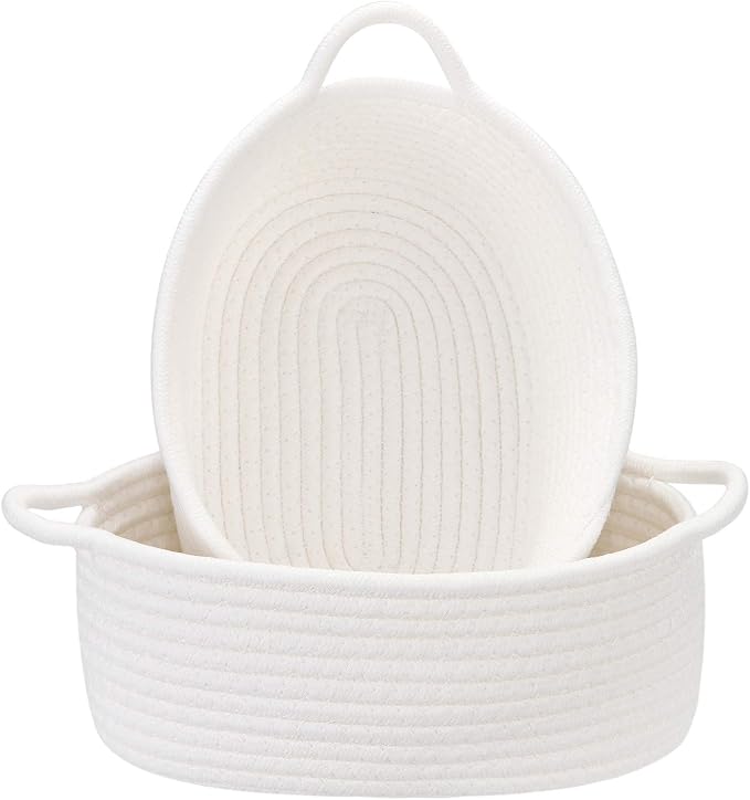Sea Team 2-Pack Cotton Rope Baskets, Fabric Tray, Oval Open Dish by SeaTeam