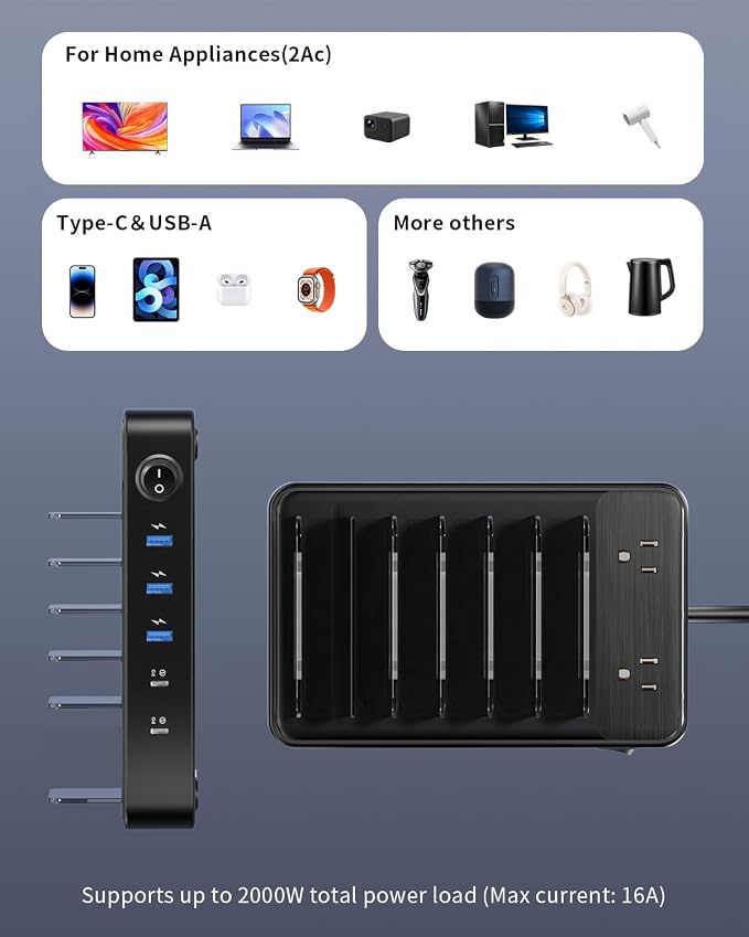85W Charging Station for Multiple Devices, 7 Port USB Charger Stations - Image 7