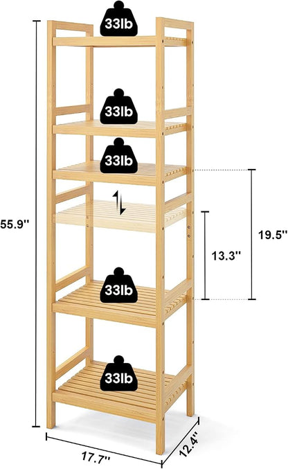 Homykic Bamboo Bookshelf, 5-Tier Narrow 55.9” Adjustable Book Shelf Bookcase - Image 3
