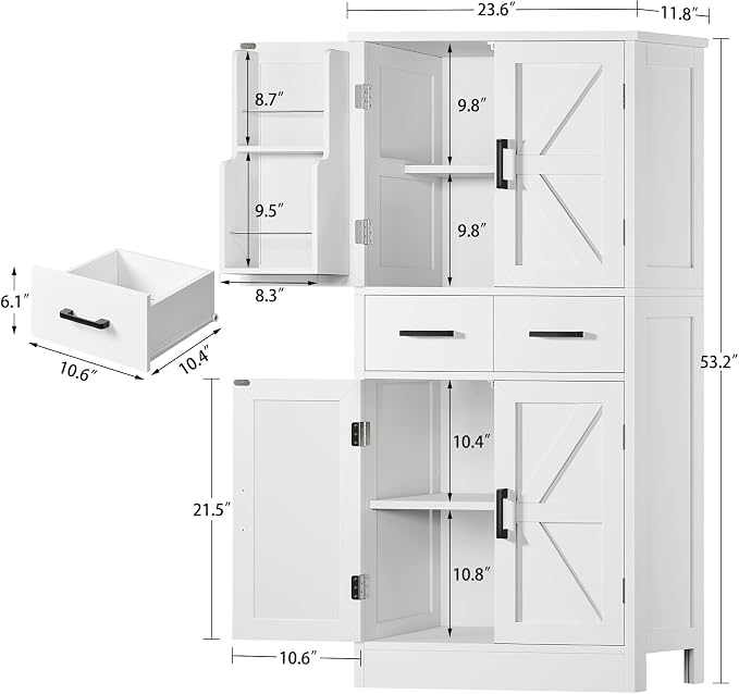 TEENFON Pantry Cabinet with 2 Drawers, Kitchen Storage Cabinet with 4 Door - Image 3