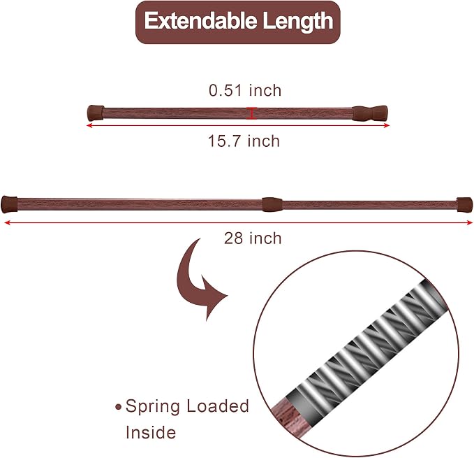 SIQUK 6 Pack Cupboard Bars Adjustable Spring Tension Rods Wood Grain - Image 3