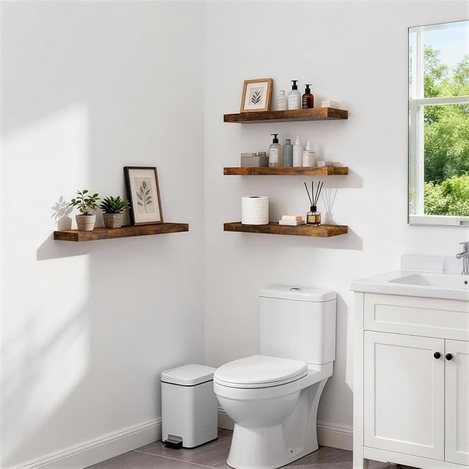 BAYKA Floating Shelves for Wall, 22.5 Inch Rustic Wood Wall Mounted Shelving - Image 4