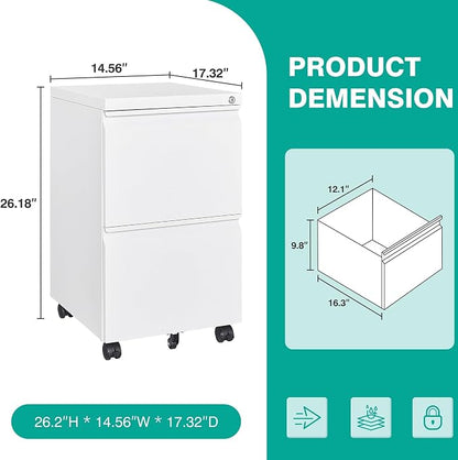 SISESOL Assembled 2 Drawer File Cabinet on Wheels, Metal Filing Cabinet - Image 3