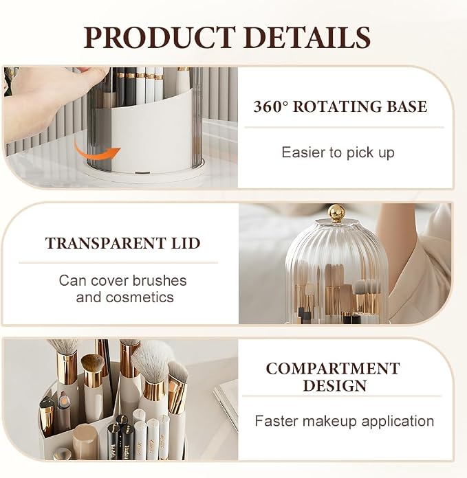 Covered 360° Rotating Makeup Brush Holder, Makeup Organizers - Image 4