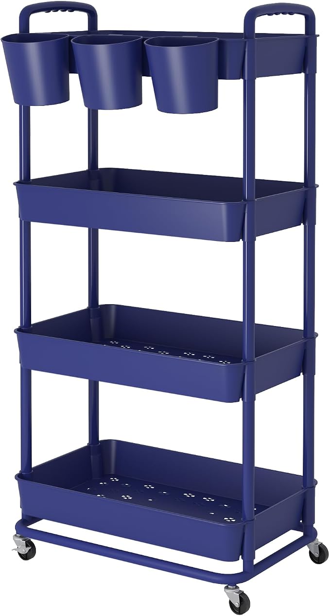 JIUYOTREE 4-Tier Plastic Rolling Storage Cart Utility Cart - Image 8