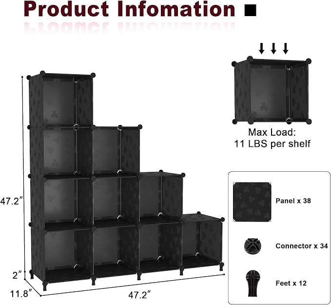 UNKU Cube Storage Organizer, 10 Cube Closet Organizer Storage Shelves, DIY - Image 3