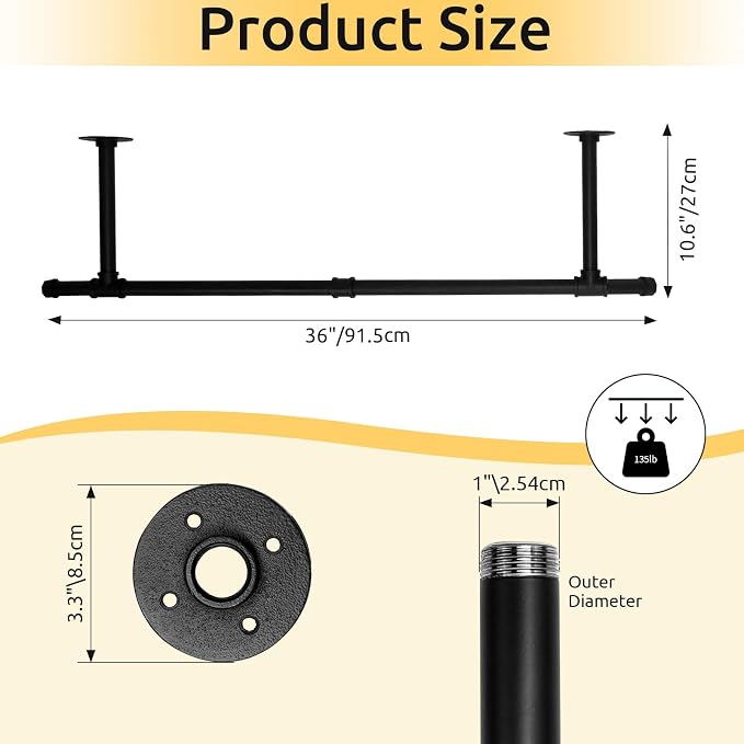 36 inch Industrial Pipe Clothes Rack Wall Mount - Image 2