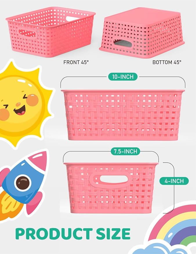 WYT 6-Pack Plastic Small Shelf Storage Weave Baskets Organizing - Image 2