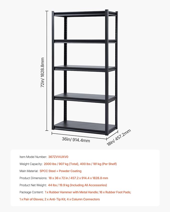 VEVOR Storage Shelves, 2000 lbs, 5 Tier Garage Storage Shelving - Image 8