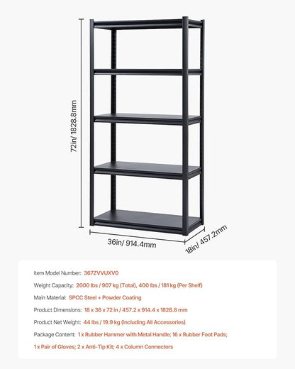 VEVOR Storage Shelves, 2000 lbs, 5 Tier Garage Storage Shelving - Image 8