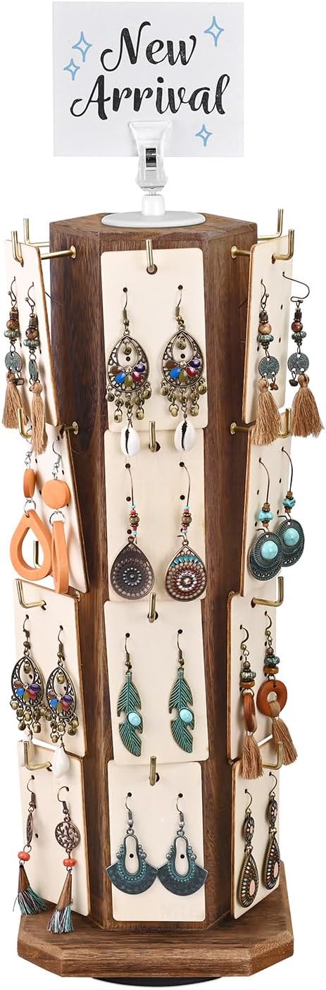 Ikee Design Free Assemble 24 Hooks Wood Hexagon 6 Sided Rotating Jewelry by IkeeDesign