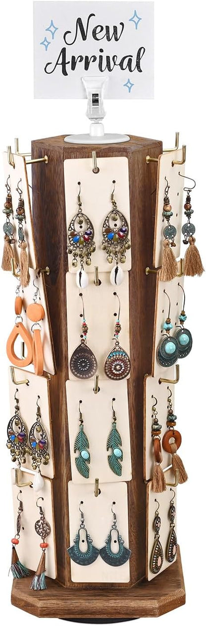 Ikee Design Free Assemble 24 Hooks Wood Hexagon 6 Sided Rotating Jewelry by IkeeDesign