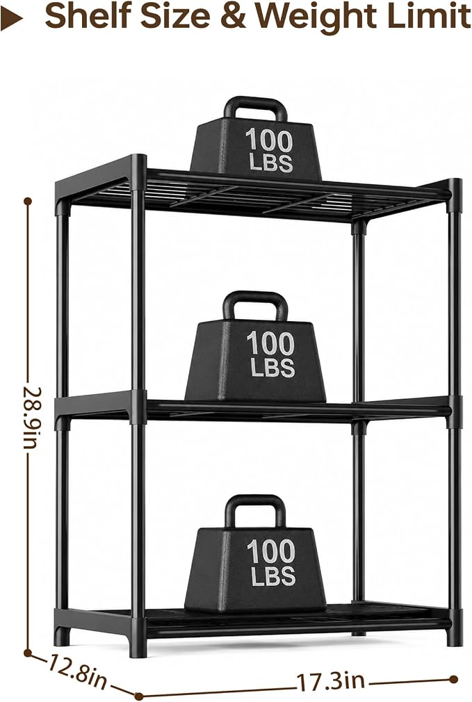3-Tier Storage Shelves with Plastic Connectors – Metal Shelf Organizer - Image 3