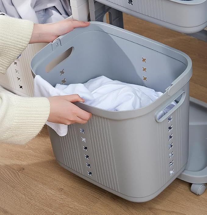 4-Tier Floor Standing Laundry Hampers on Wheels, Rolling Laundry Cart - Image 5