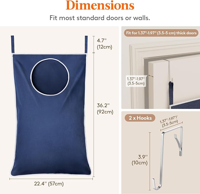 Lifewit 1 Pack Over Door Laundry Hamper, Large Collapsible Hanging Laundry - Image 2