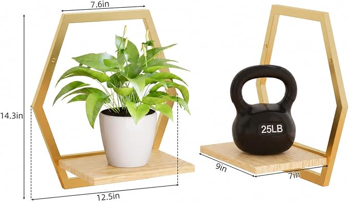 3 Pack Solid Wood & Metal Framework Wall Plant Stands, 9 inch Natural Wood - Image 3