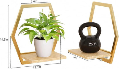3 Pack Solid Wood & Metal Framework Wall Plant Stands, 9 inch Natural Wood - Image 3