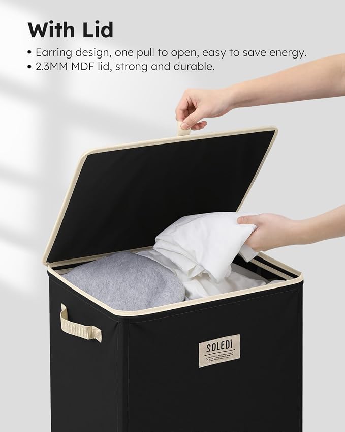 SOLEDI Laundry Hamper with Lid 100L Large & Tall Collapsible Laundry Basket - Image 5
