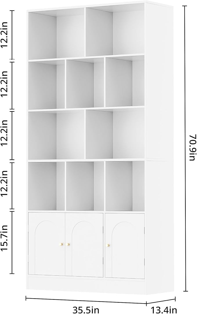 71" Tall Bookshelf with 10 Cubes and 3 Doors, 4-Tier Bookshelf, Open Shelf - Image 2