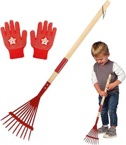 Kids Leaf Rake | with Gloves 27 Inch Detachable Wooden Handle, Kids Garden Rake - Image 6