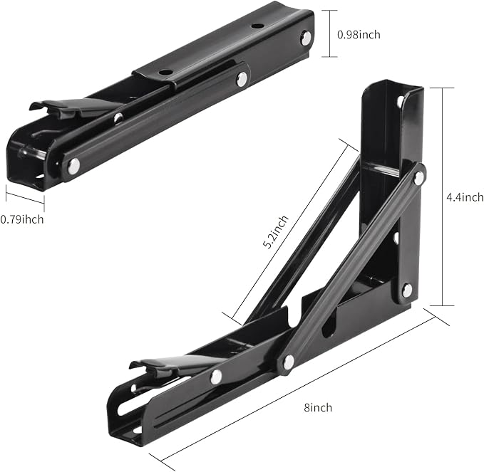 YUMORE Folding Shelf Brackets, 8 Inch Heavy Duty Collapsible Shelf Bracket - Image 2