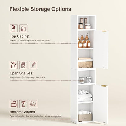 AKMAKM 59.1" Tall Slim Bathroom Storage Cabinet White | Freestanding or Wall - Image 5