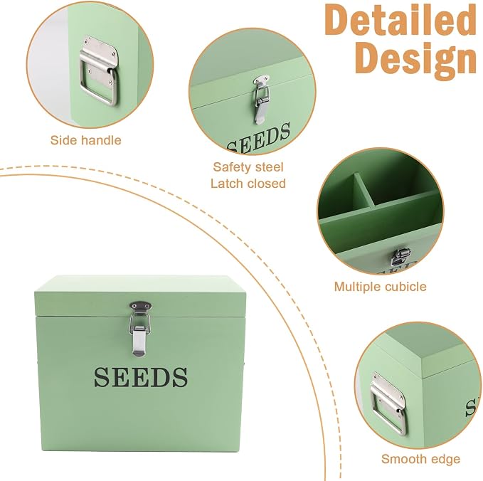 Seed Storage Organizer with 2 Dividers, Wooden Seed Saving Box with Lid - Image 2