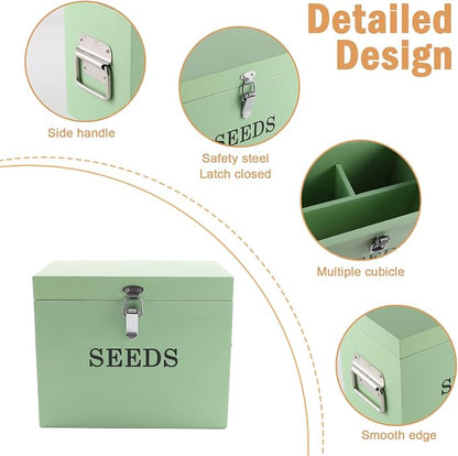 Seed Storage Organizer with 2 Dividers, Wooden Seed Saving Box with Lid - Image 2