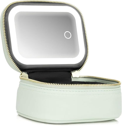Small Makeup Bag with Led Mirror, Mini Travel Make up Bag 3 Light Modes by Extrei+Gent