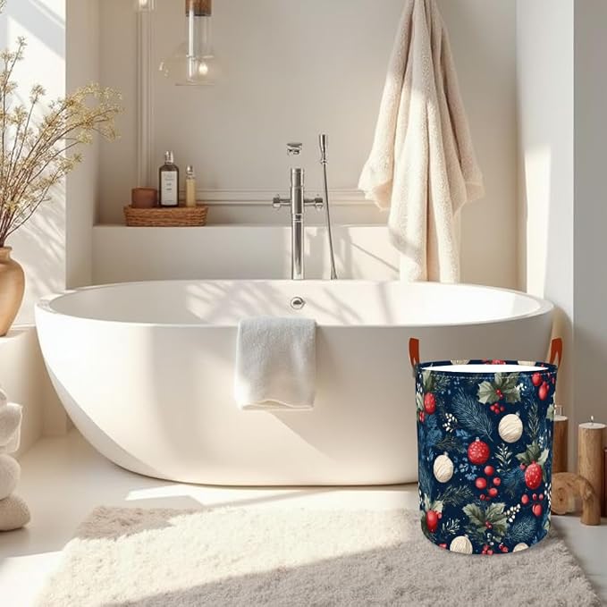 Laundry Hamper Winter Botanical Pattern Oxford Fabric Basket - Image 6