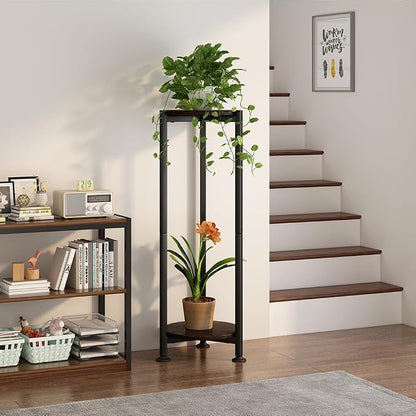 Plant Stand Indoor Outdoor 2 Tier Tall Metal Corner Storage Tiered Plant Shelf - Image 4