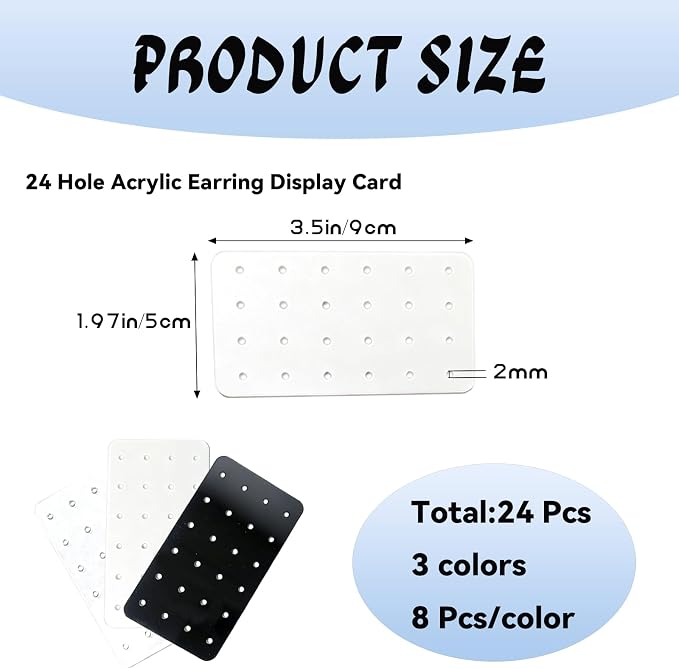 24 Pcs 3 Colors Acrylic Earring Display Card, 24 Holes Portable Stud Earrings - Image 2