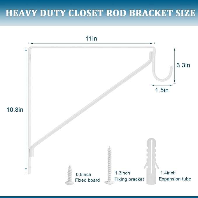 10PCS Heavy Duty Closet Rod Bracket, 11 x 11 Inch Closet Shelf Brackets - Image 2