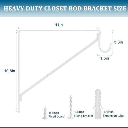 10PCS Heavy Duty Closet Rod Bracket, 11 x 11 Inch Closet Shelf Brackets - Image 2