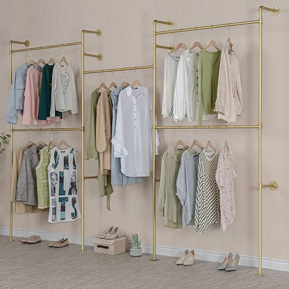Industrial Pipe Clothing Rack Wall Mounted 5 Hanging Rods Garment Bar, Heavy - Image 5