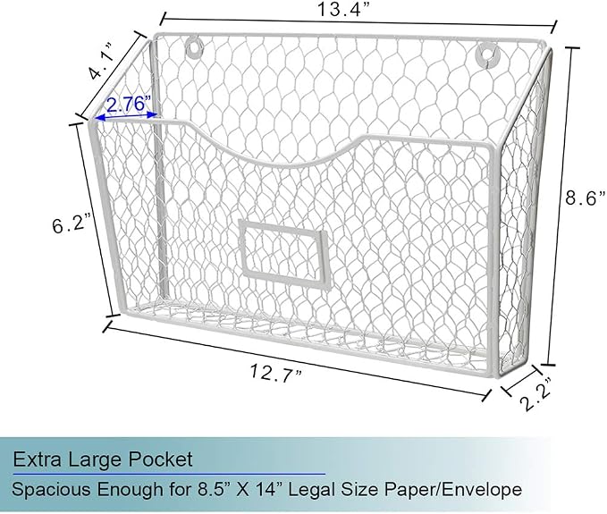 3 Pockets Hanging File Holder Wall Mount Mail Organizer Metal Chicken Wire - Image 4