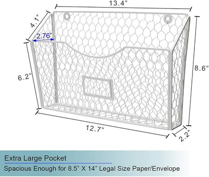3 Pockets Hanging File Holder Wall Mount Mail Organizer Metal Chicken Wire - Image 4