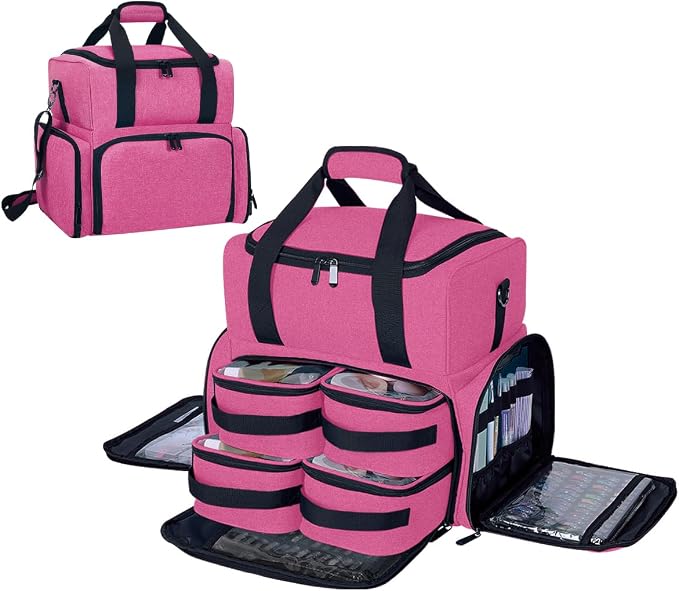 Large Cosmetic Bag with 4 Removable Case and 2 Removable Dividers Double Layer by UOZL
