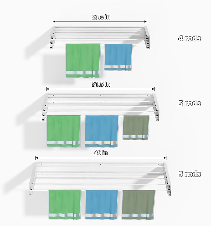 ZMBESUP Wall Mounted Clothes Drying Rack, 31.5" Foldable Collapsible Laundry - Image 8