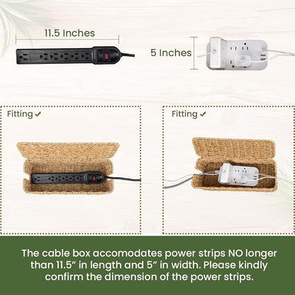 Cable Management Box, Handmade Rattan Cable Organizer, 2 Open Slots Cords Hider - Image 3