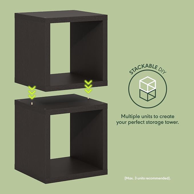 Furinno Cubicle Set of 2 Book Shelf, Stackable Bookshelf, Dark Oak | Cube - Image 4