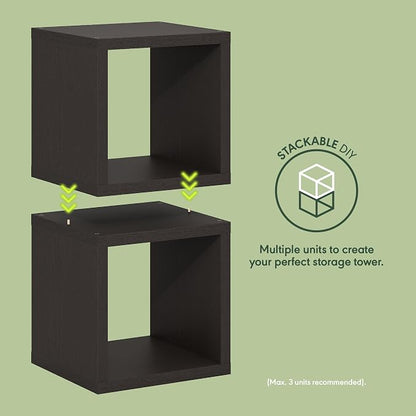 Furinno Cubicle Set of 2 Book Shelf, Stackable Bookshelf, Dark Oak | Cube - Image 4