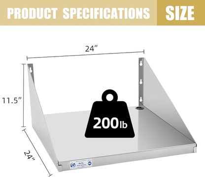 Hally Stainless Steel Microwave Shelf 24"x24" 200 lb, NSF Commercial Heavy Duty - Image 3