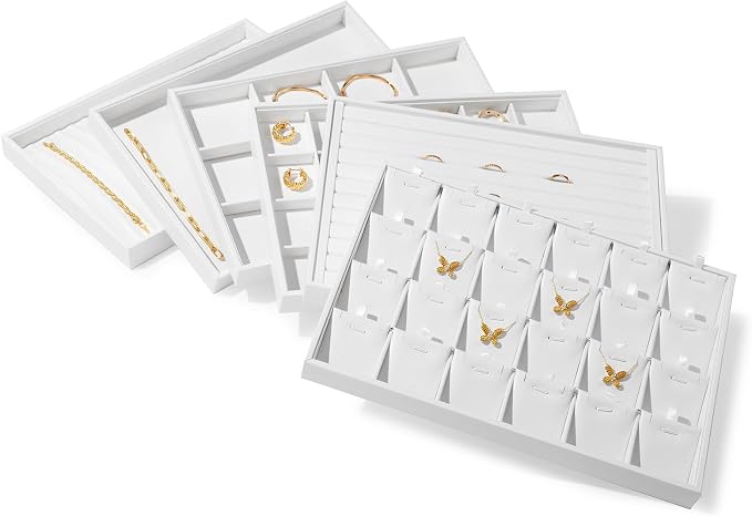 Oirlv Premium White Leather Stackable Jewelry Tray 18 Gird Necklace Bracelet - Image 8