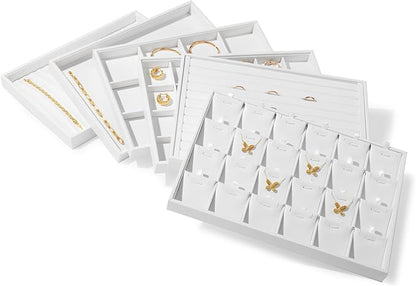 Oirlv Premium White Leather Stackable Jewelry Tray 18 Gird Necklace Bracelet - Image 8