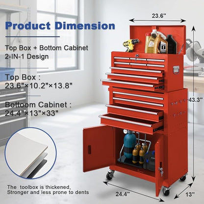 Tool Chest 13-Drawer with Double Door Handle, 2 in 1 Detachable Rolling Tool - Image 3