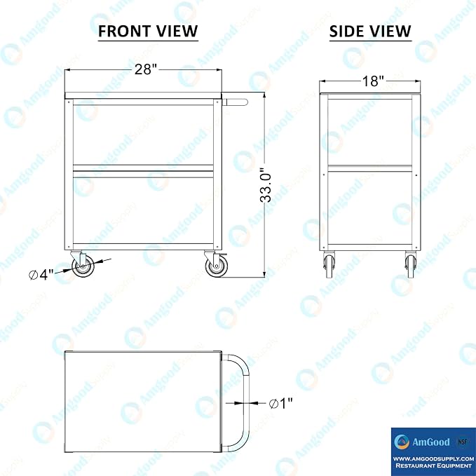 18 in. Wide X 28 in. Long X 33 in High | 3 Shelf Metal Utility Cart on Wheels - Image 5