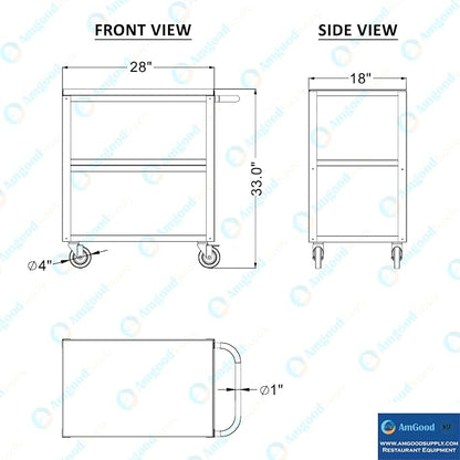 18 in. Wide X 28 in. Long X 33 in High | 3 Shelf Metal Utility Cart on Wheels - Image 5