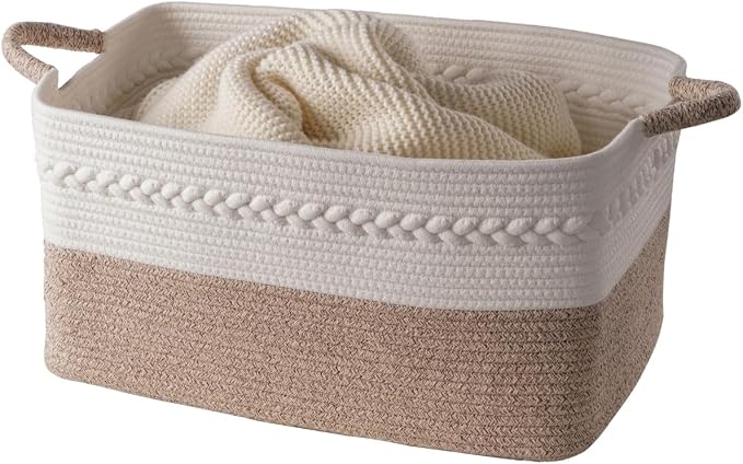 Decorative laundry basket with handles woven from natural cotton rope storage - Image 7