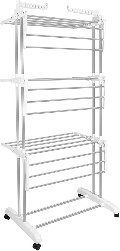 Bigzzia 3 Tier Folding Drying Rack Clothing Clothes Horses Rack Stainless Steel - Image 7